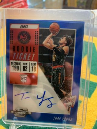 2018 - 19 Contenders Optic Blue Rookie Ticket Rc Auto Trae Young Atlanta Hawks /99