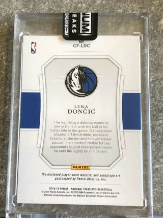2018 - 2019 National Treasures Clutch Factor Luka Doncic Auto 54/99 2