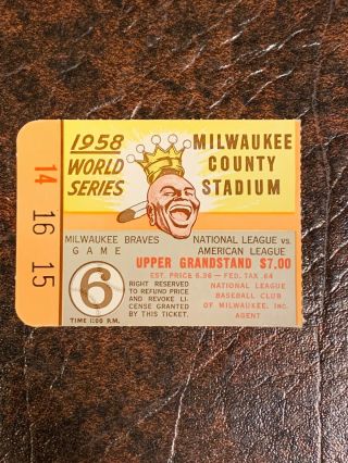 1958 World Series Ticket Game 6 - Milwaukee Braves Vs.  Ny Yankees
