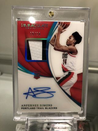 2018 - 19 Immaculate Anfernee Simons Rpa Patch Auto Acetate Jersey Number Rc/24 