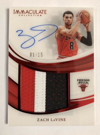2018 - 19 Immaculate Premium Red Zach Lavine On Card Auto Game Worn Patch 01/15