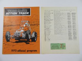 Vintage Terre Haute Action Track Dirt Racing 1970 Program & Ticket Stub
