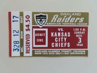 1968 Kansas City Chiefs At Oakland Raiders Ticket Stub American Football League