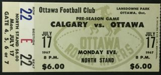 1967 Cfl Football Pre - Season Game Ticket Calgary Stampeders Ottawa Rough Riders