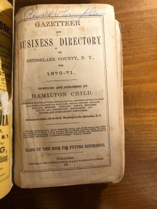 1870 Gazetteer And Business Directory Of Rensselaer County,  York ;