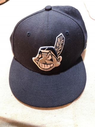 Cleveland Indians Era 59fifty Wool Gray Chief Wahoo Fitted Sz 7 - 1/8 Hat/cap