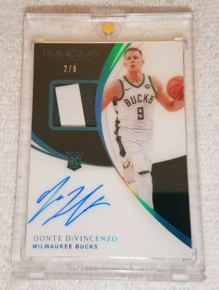 Donte Divincenzo 2018 - 19 Immaculate 02/09 Jersey Number Rookie Patch Auto