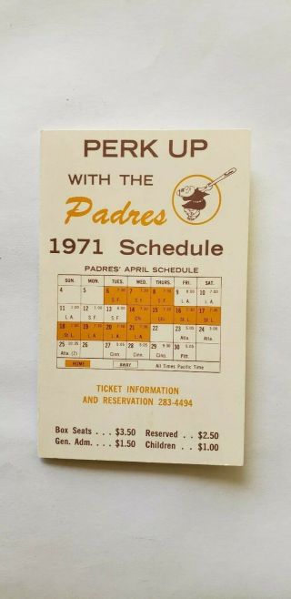 1971 San Diego Padres Mlb Bi - Fold Pocket Schedule