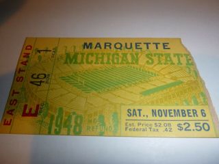 Vintage Michigan State Spartans Wolverines Marquette 1948 Football Ticket Stub