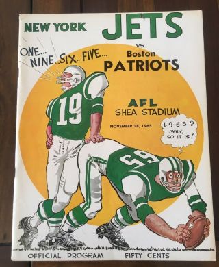 Nov.  28 1965 York Jets Football Program Vs.  Boston Patriots - Joe Namath