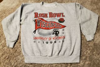 Vintage Wisconsin Badgers 1994 Rose Bowl Crew Neck Sweatshirt Mens Large Gray