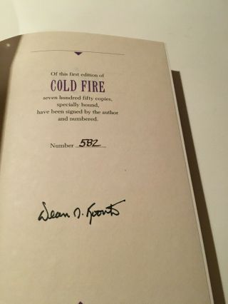 COLD FIRE - DEAN R.  KOONTZ - SIGNED/ LIMITED EDITION 1991 WITH SLIPCASE VERY FINE 2