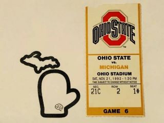 1992 Michigan V Ohio State The Game Football Ticket Stub Osu Uofm Ex -