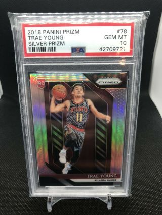2018 - 19 18 - 19 Panini Prizm Trae Young Silver Rookie Refractor Rc 78 Psa 10