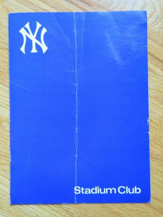 Vintage York Yankees Stadium Club Menu