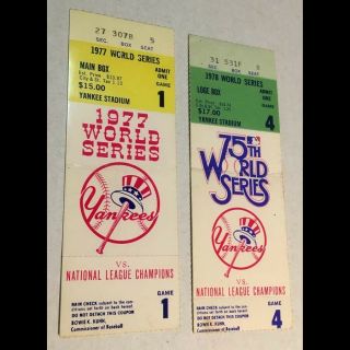2 Vintage 1977 - 78 York Yankees Baseball World Series Ticket Stubs