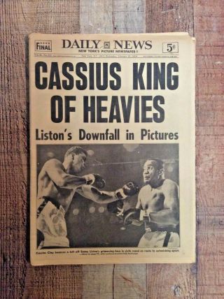 Daily News Rare Newspaper Muhammad Ali Defeats Sonny Liston Feburary 26,  1964