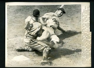 Dixie Walker & Del Rice 1947 Press Photo Brooklyn Dodgers St.  Louis Cardinals