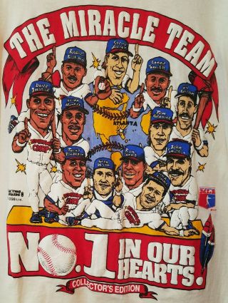 Vintage 1991 Atlanta Braves Miracle Team National League Champs T - Shirt Xl