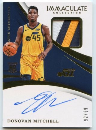 Donovan Mitchell 2017 - 18 Panini Immaculate Rookie Auto Autograph Patch 92/99