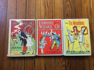(3) Oz Books By L.  Frank Baum Magic Of Oz,  Dorothy & The Wizard,  Tin Woodman 60s