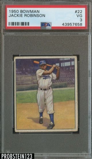 1950 Bowman 22 Jackie Robinson Brooklyn Dodgers Hof Psa 3 Vg
