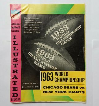 1963 Nfl Championship Program Chicago Bears V York Giants