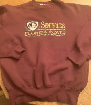 Vtg Florida State Seminoles Fsu Sweatshirt Sz M Embroidery 80s 90s