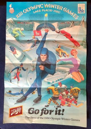 Xiii Olympic Winter Games 1980 Lake Placid,  N.  Y.  Poster Schlitz 