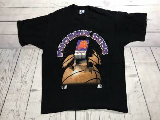 Vintage Phoenix Suns Starter T Shirt Mens Large 90s Nba Basketball Black Barkley