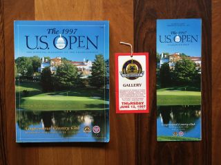 1997 Us Open Golf Program Ticket & Pairing Sheet Tiger Woods Ernie Els Vg