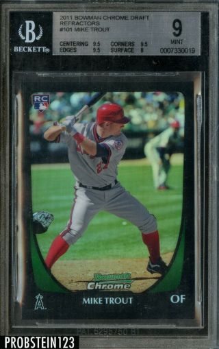 2011 Bowman Chrome Refractor Mike Trout Angels Rc Rookie Bgs 9 W/ 9.  5