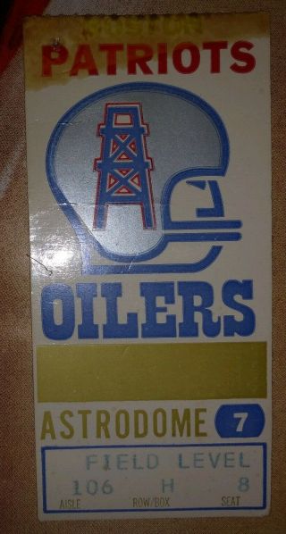 Boston Patriots Vs Houston Oilers Ticket Circa 1969 Astrodome Ticket
