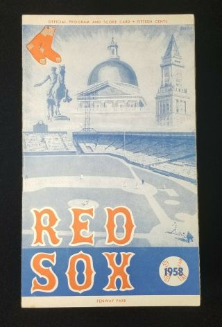 1958 Boston Red Sox Vs York Yankees Program Mickey Mantle Ted Williams Ex
