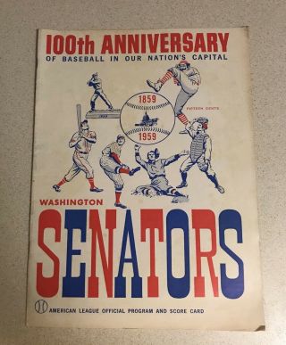1959 Washington Senators Vs York Yankees Program Scorecard