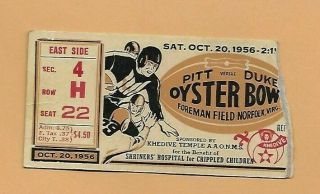 1956 Oyster Bowl Football Ticket Stub Pitt Vs Duke Foreman Field Norfolk Va