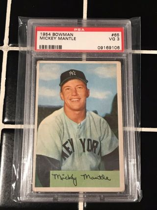 1954 Bowman Mickey Mantle Psa 3 Vg Card 65 York Yankees
