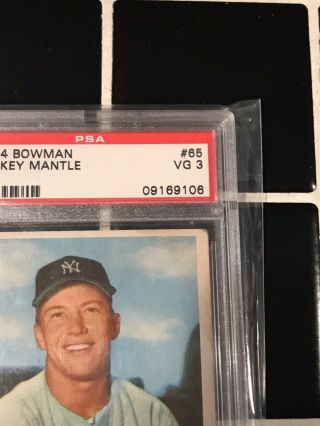 1954 Bowman Mickey Mantle PSA 3 VG Card 65 York Yankees 3