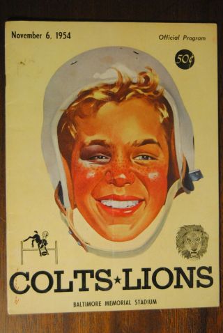 1954 Baltimore Colts Vs Detroit Lions Football Program - Bobby Layne