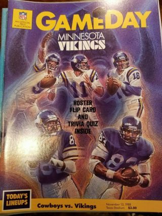 Dallas Cowboy Minnesota Vikings Gameday Program November 13 1988