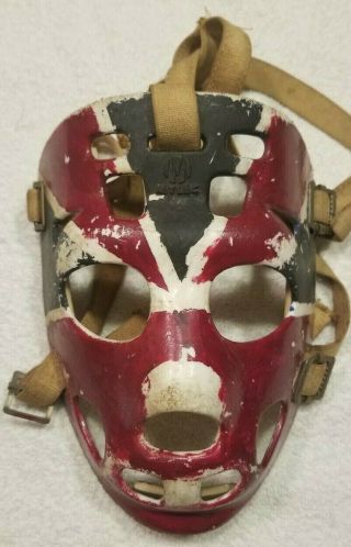 Vtg 70 ' s Mylec Ice Street Hockey Goalie Mask Tony Esposito Black Hawks Painted 2