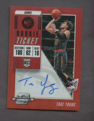 2018 - 19 Contenders Optic Rookie Ticket Red Trae Young Hawks Rc Auto 56/149