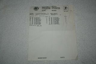 1984 Usa Olympics Basketball Media Results Sheet Michael Jordan Patrick Ewing,