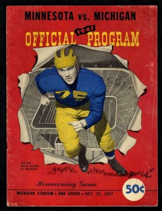 1947 Michigan Vs Minnesota Football Program National Championship Season