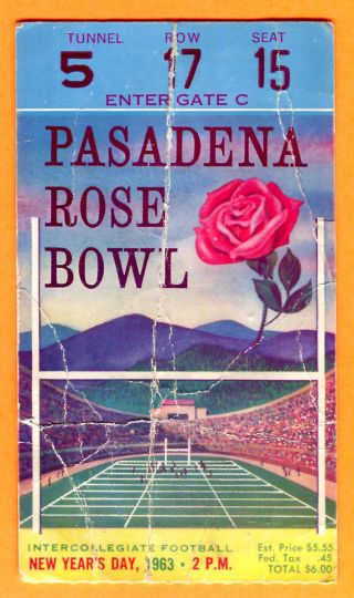 Vintage 1963 Rose Bowl Football Ticket Stub - Usc Vs.  Wisconsin