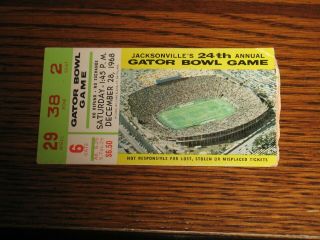 1968 Alabama Crimson Tide Vs Missouri Tigers Football Gator Bowl Ticket Stub
