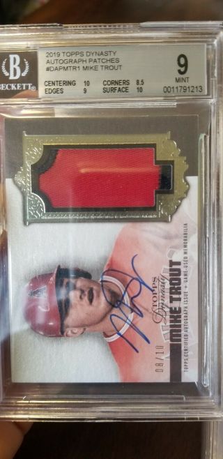 2019 Topps Dynasty Mike Trout Patch Auto Bgs 9/10