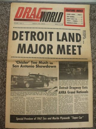 Drag World 3/10/1967 Sox & Martin Plymouth “super Car” Jeep Banned Amarillo Open