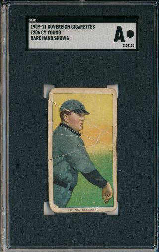 1909 - 11 T206 Sovereign - Cy Young,  Bare Hand Shows - Sgc A (svsc)