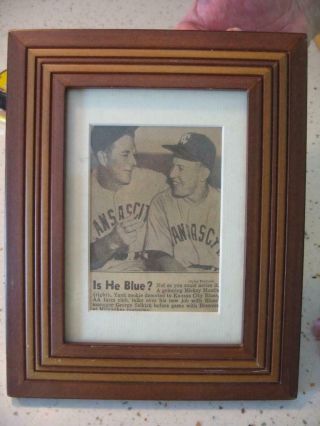 1951 Mickey Mantle 3 1/2 X 5 Newspaper Clipping Framed Kansas City Blues